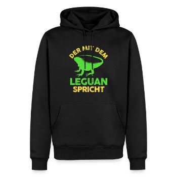 Der mit dem Leguan spricht - Männer Premium Bio Hoodie - Schwarz - Vorne - Nico (187cm)