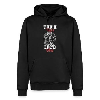 Cuisses épaisses Loc’d Vibes Afro Cheveux Noir Américain - Sweat à capuche Premium bio Homme - noir - Devant - Nico (187cm)