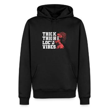 Cuisses épaisses Loc’d Vibes Afro Cheveux Noir Américain - Sweat à capuche Premium bio Homme - noir - Devant - Nico (187cm)
