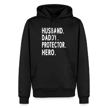 Husband Daddy Protector Hero Fathers Day - Männer Premium Bio Hoodie - Schwarz - Vorne - Nico (187cm)