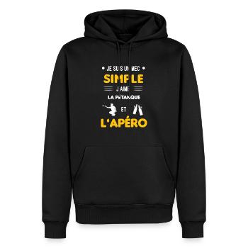 pétanque et apéro mec simple - Sweat à capuche Premium bio Homme - noir - Devant - Nico (187cm)