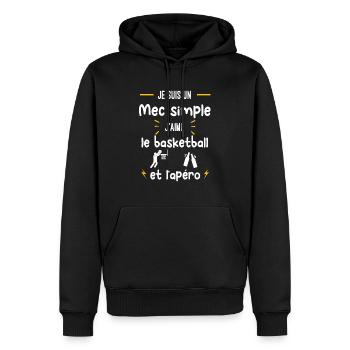 basketball apéro mec simple humour - Sweat à capuche Premium bio Homme - noir - Devant - Nico (187cm)