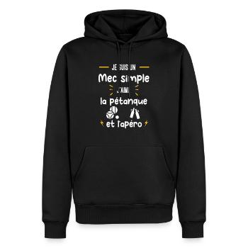 pétanque apéro mec simple humour - Sweat à capuche Premium bio Homme - noir - Devant - Nico (187cm)