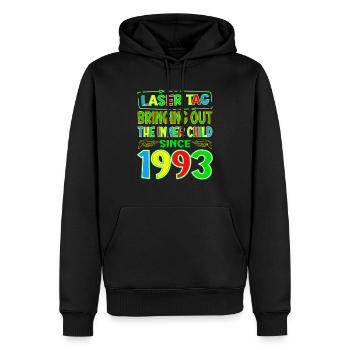 Laser Tag Bringing Out The Inner Child Years Old - Men’s Premium Organic Hoodie - black - Front - Nico (187cm)