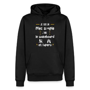 wakeboard apéro mec simple humour - Sweat à capuche Premium bio Homme - noir - Devant - Nico (187cm)
