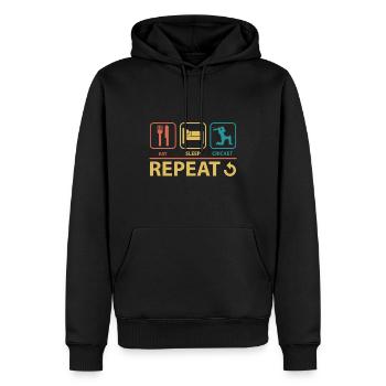 Essen Schlafen Grille Wiederholung Vintage Lustig - Männer Premium Bio Hoodie - Schwarz - Vorne - Nico (187cm)