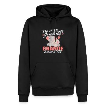 Ich habe ein Geheimnis: Ich werde Big Sister 2025 sein - Männer Premium Bio Hoodie - Schwarz - Vorne - Nico (187cm)