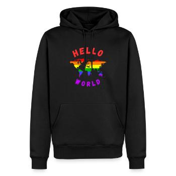 Human Rights Hello World Gifts for LGBT - Men’s Premium Organic Hoodie - black - Front - Nico (187cm)