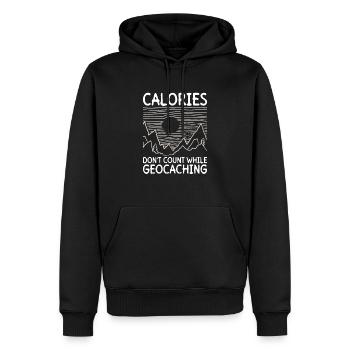 Les calories ne comptent pas dans le géocaching - Geocaching - Sweat à capuche Premium bio Homme - noir - Devant - Nico (187cm)