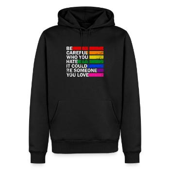 LGBTQ-Pride-Mois Faites attention à qui vous détestez - Sweat à capuche Premium bio Homme - noir - Devant - Nico (187cm)