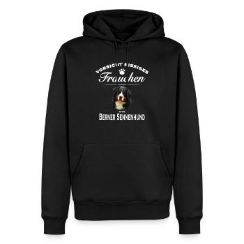 Vorsicht - Bissiges Frauchen - Berner Sennenhund - Männer Premium Bio Hoodie - Schwarz - Vorne - Nico (187cm)