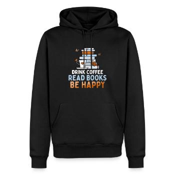 Boire du café, lire des livres, être heureux - Sweat à capuche Premium bio Homme - noir - Devant - Nico (187cm)