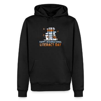Félicitations à l’occasion de la Journée internationale - Sweat à capuche Premium bio Homme - noir - Devant - Nico (187cm)