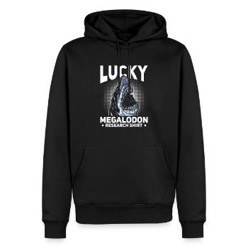 Lucky Megalodon Research Shirt - Megalodon-Hai - Männer Premium Bio Hoodie - Schwarz - Vorne - Nico (187cm)
