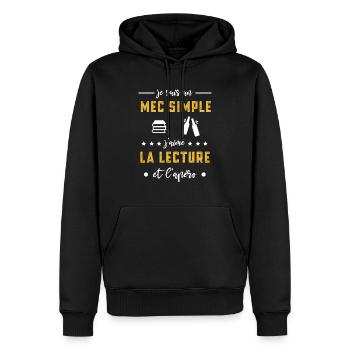 lecture mec simple apéro cadeau - Sweat à capuche Premium bio Homme - noir - Devant - Nico (187cm)