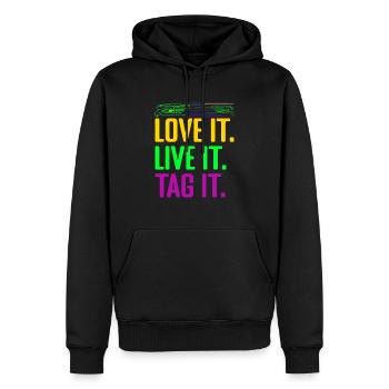 Laser Tag Love It - Live It - Tag It Idea - Männer Premium Bio Hoodie - Schwarz - Vorne - Nico (187cm)