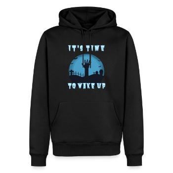 "It's time to wake up", Réveil Zombie Halloween - Sweat à capuche Premium bio Homme - noir - Devant - Nico (187cm)