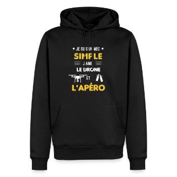 drone et apéro mec simple - Sweat à capuche Premium bio Homme - noir - Devant - Nico (187cm)