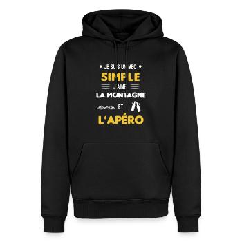 montagne et apéro mec simple - Sweat à capuche Premium bio Homme - noir - Devant - Nico (187cm)