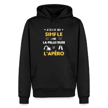 pelleteuse et apéro mec simple - Sweat à capuche Premium bio Homme - noir - Devant - Nico (187cm)