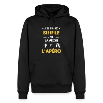 pêche et apéro mec simple - Sweat à capuche Premium bio Homme - noir - Devant - Nico (187cm)