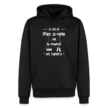manif apéro mec simple humour - Sweat à capuche Premium bio Homme - noir - Devant - Nico (187cm)