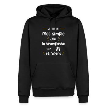 trompette apéro mec simple humour - Sweat à capuche Premium bio Homme - noir - Devant - Nico (187cm)