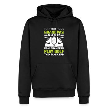 Jouer au golf, c’est vivre !- Swing the golf club - Sweat à capuche Premium bio Homme - noir - Devant - Nico (187cm)