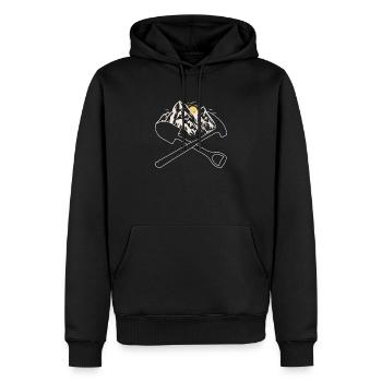 Fond de montagnes avec marteau à jupe croisée et - Sweat à capuche Premium bio Homme - noir - Devant - Nico (187cm)