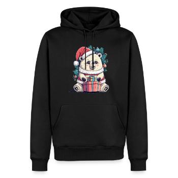 Glücklicher Eisbär Weihnachtsmann Mütze Weihnachtsgeschenk - Männer Premium Bio Hoodie - Schwarz - Vorne - Nico (187cm)