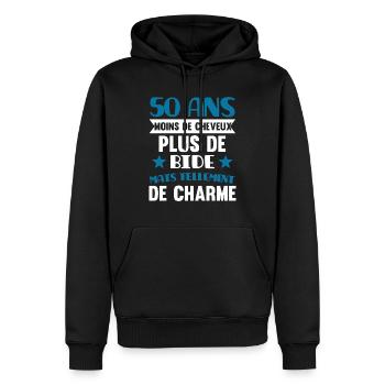 50 ans cadeau humour anniversaire homme beauf papa - Sweat à capuche Premium bio Homme - noir - Devant - Nico (187cm)