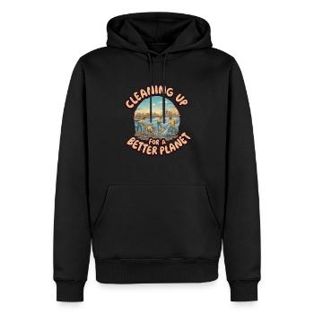 CLEANING UP FOR A BETTER PLANET - Männer Premium Bio Hoodie - Schwarz - Vorne - Nico (187cm)