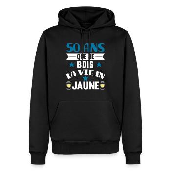 50 ans cadeau anniversaire homme humour beauf - Sweat à capuche Premium bio Homme - noir - Devant - Nico (187cm)