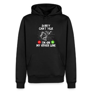 Lustiges Angeln Ich bin auf meiner anderen Leine Fischer - Männer Premium Bio Hoodie - Schwarz - Vorne - Nico (187cm)