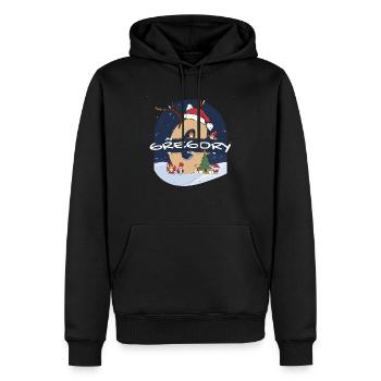 Toller Gregory-Name mit Weihnachtsmütze im Weihnachtsthema - Männer Premium Bio Hoodie - Schwarz - Vorne - Nico (187cm)