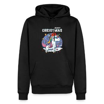 La petite licorne fête Noël sous les étoiles - Sweat à capuche Premium bio Homme - noir - Devant - Nico (187cm)