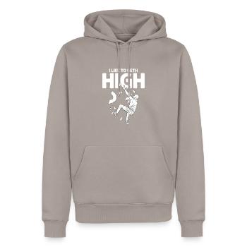 I Like To Geth High Boulder Climbing - Männer Premium Bio Hoodie - Taupe - Vorne - Nico (187cm)