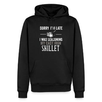 Gusseisen Pfanne Liebhaber Braten Pfanne Lustiges Kochen - Männer Premium Bio Hoodie - Schwarz - Vorne - Nico (187cm)
