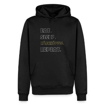 Essen. Trinken. Käsknöpfle. Repeat - Männer Premium Bio Hoodie - Schwarz - Vorne - Nico (187cm)