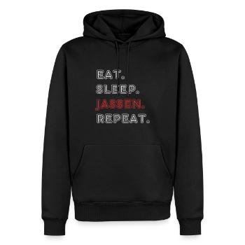 Essen. Trinken. Jassen. Wiederholen - Männer Premium Bio Hoodie - Schwarz - Vorne - Nico (187cm)