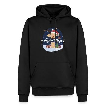 Toller Thompson-Name mit Weihnachtsmütze im Weihnachtsthema - Männer Premium Bio Hoodie - Schwarz - Vorne - Nico (187cm)