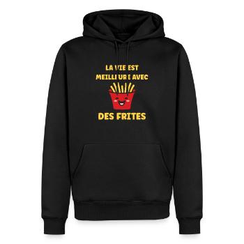 frites - Sweat à capuche Premium bio Homme - noir - Devant - Nico (187cm)