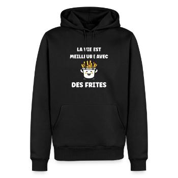 frites - Sweat à capuche Premium bio Homme - noir - Devant - Nico (187cm)