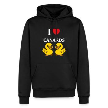 Petit canard - Sweat à capuche Premium bio Homme - noir - Devant - Nico (187cm)