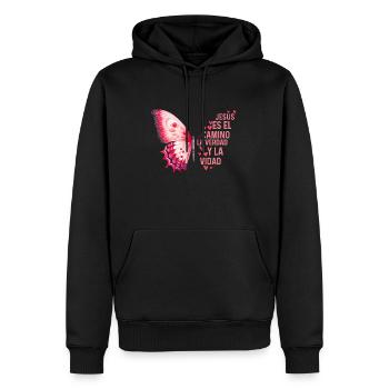 Camiseta Cristiana Para Mujer En Espanol Spanish - Men’s Premium Organic Hoodie - black - Front - Nico (187cm)