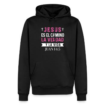 Camiseta Cristiana Para Mujer En Espanol Spanish - Men’s Premium Organic Hoodie - black - Front - Nico (187cm)