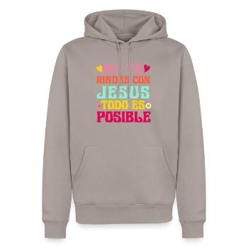 Camiseta Cristiana Para Mujer En Espanol Spanish - Men’s Premium Organic Hoodie - taupe - Front - Nico (187cm)