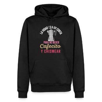 Funny Spanish Shirts Cafecito Cafe Espanol - Men’s Premium Organic Hoodie - black - Front - Nico (187cm)