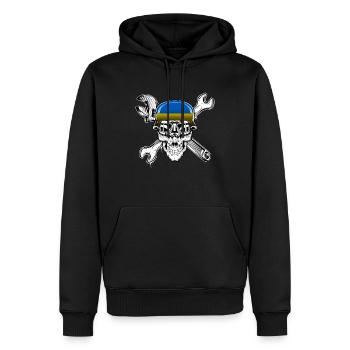 Ukrainian Biker Skull Motorcycle Flag - Men’s Premium Organic Hoodie - black - Front - Nico (187cm)