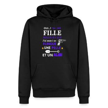 J'ai une Fille Magnifique - Sweat à capuche Premium bio Homme - noir - Devant - Nico (187cm)